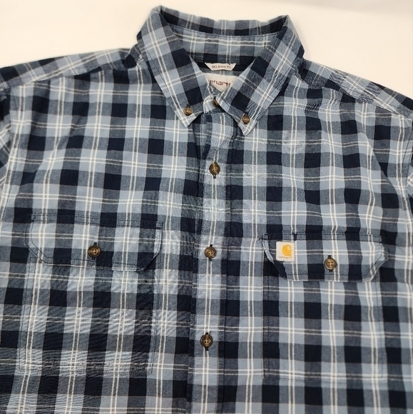 Carhartt Relaxed Fit Men's Short Sleeve Blue Plaid Button-Down Shirt Size Large - Picture 2 of 14
